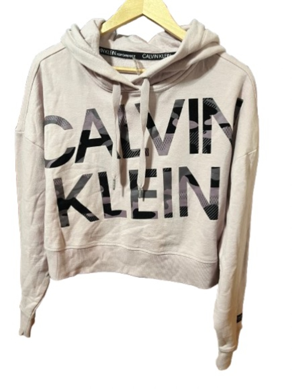 Calvin Klein Performance Logo Pale Pink Cropped Hoodie Size XL
